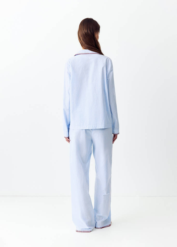 Full striped pyjamas with topstitch detail — Blue