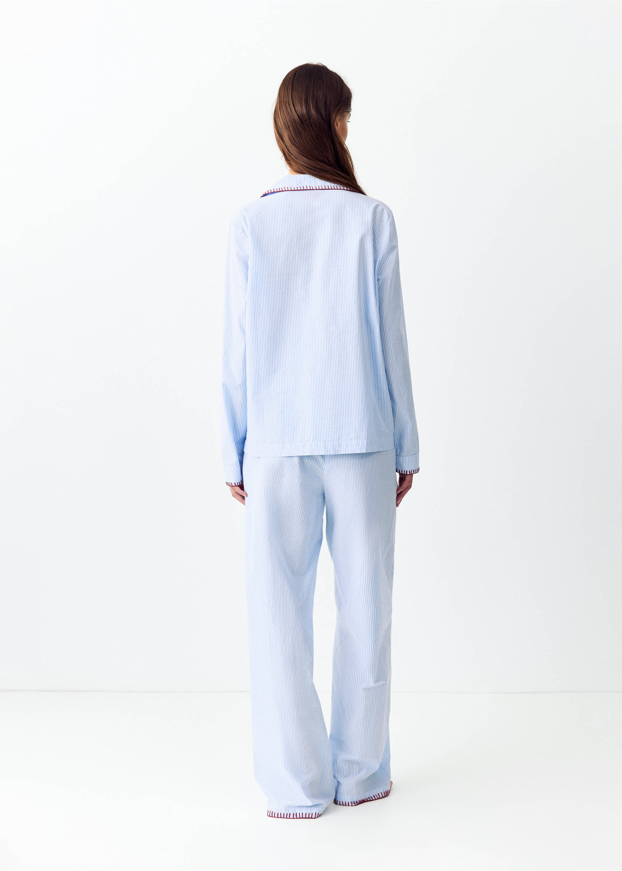 Full striped pyjamas with topstitch detail - Reverse of the article, Blue. Ref: 37045164-00.