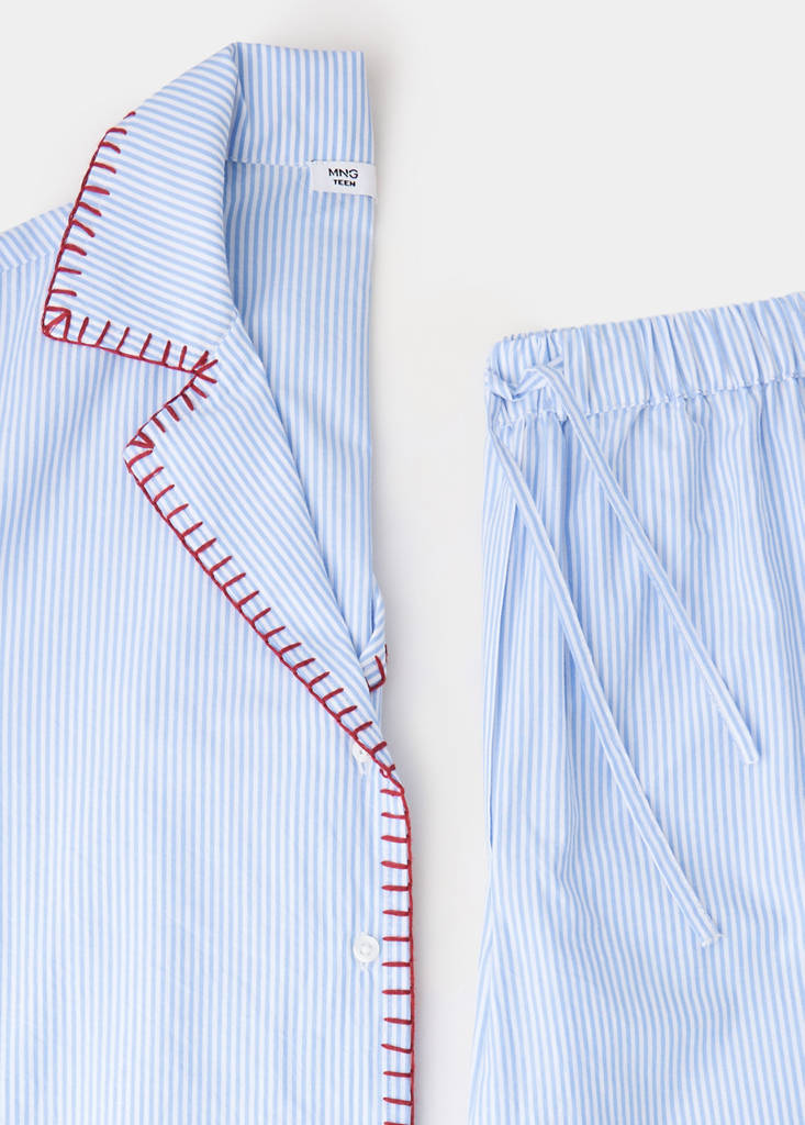 Full striped pyjamas with topstitch detail — Blue