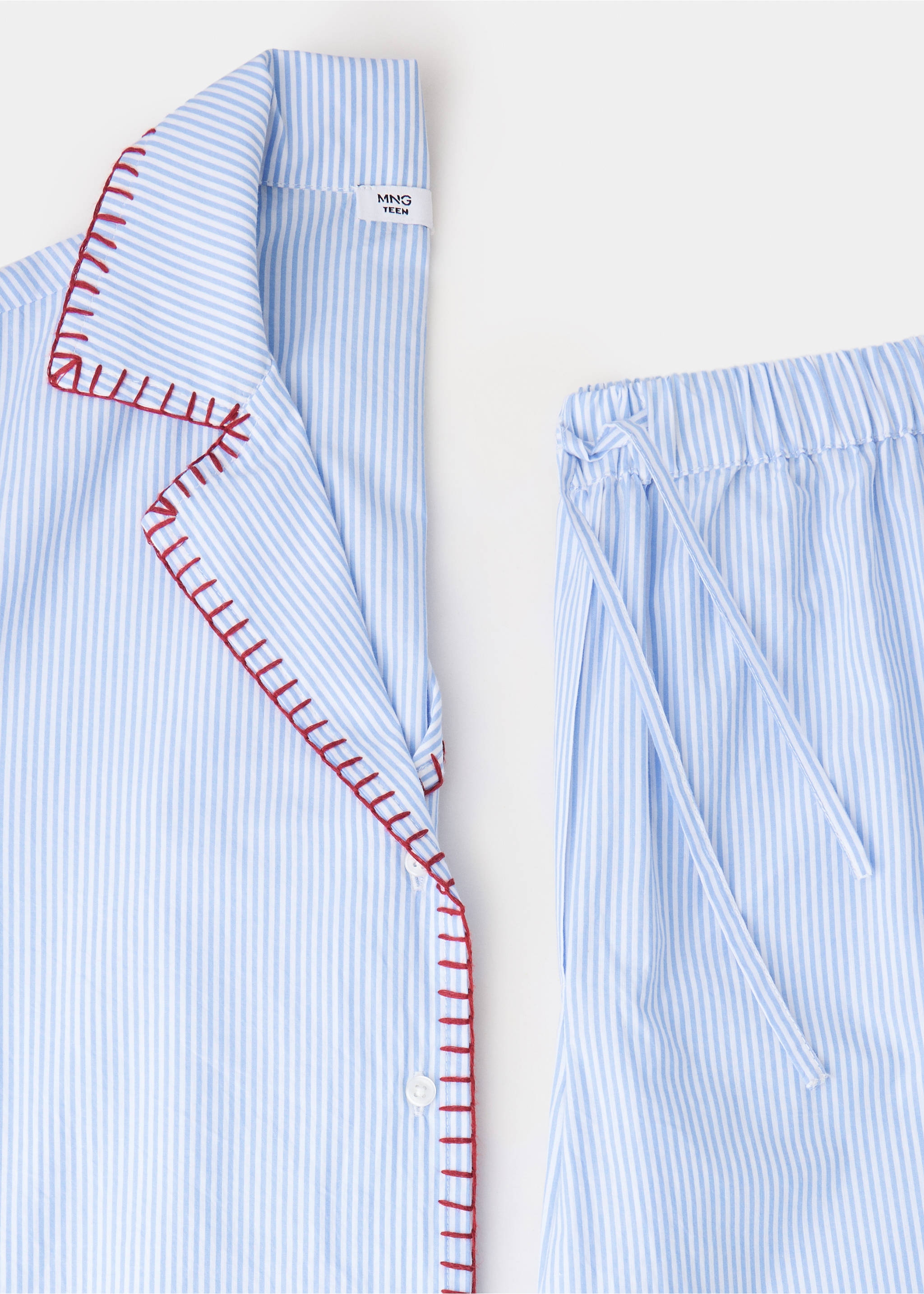 Full striped pyjamas with topstitch detail - Details of the article 0, Blue. Ref: 37045164-00.