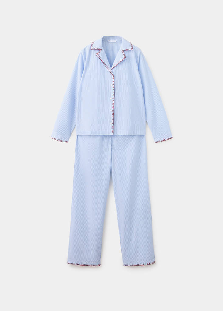 Full striped pyjamas with topstitch detail — Blue