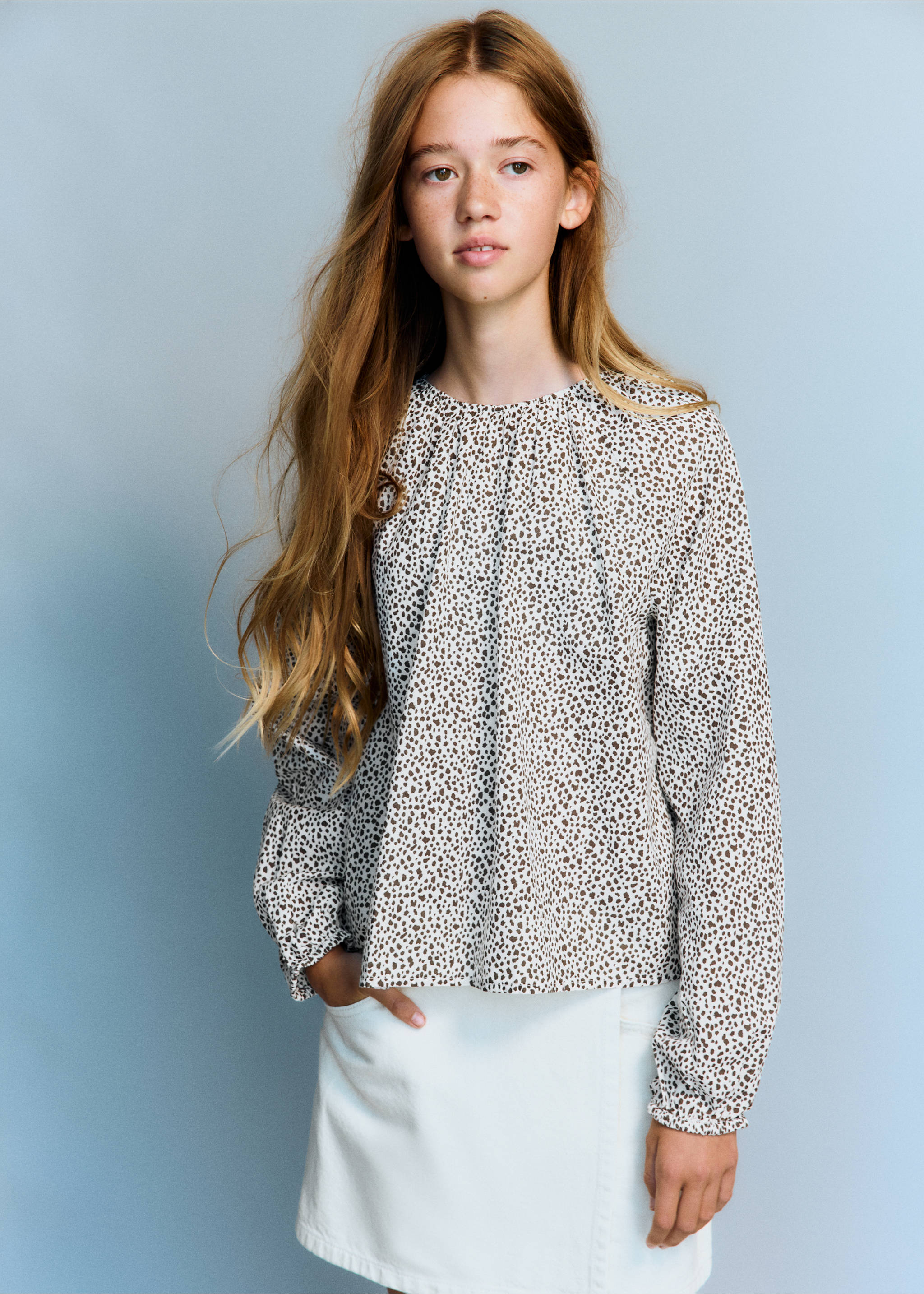 Blusa algodón animal print - Plano medio, Marrón. Ref: 37045169-00.