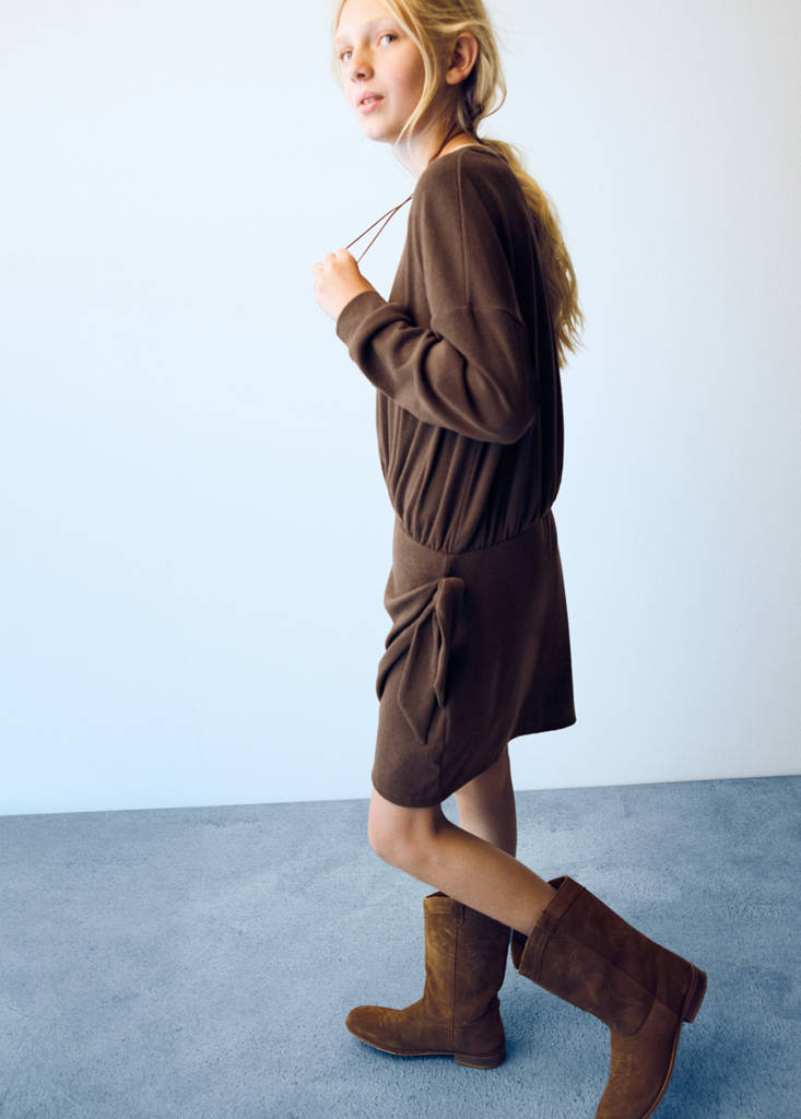 Knit dress with tie detail — Brown