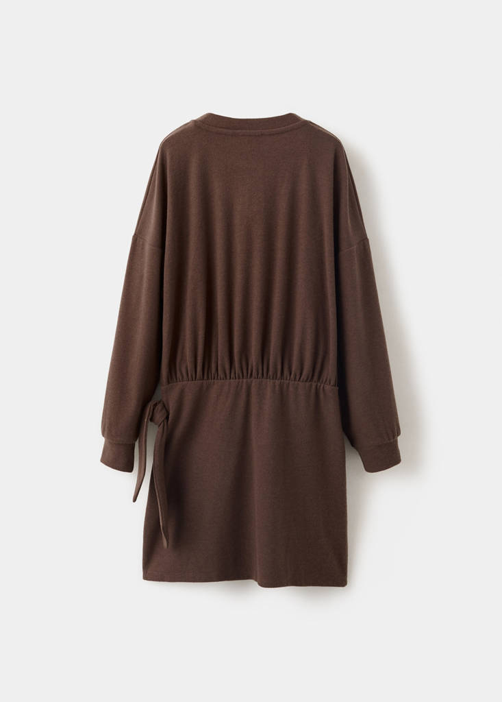 Knit dress with tie detail — Brown