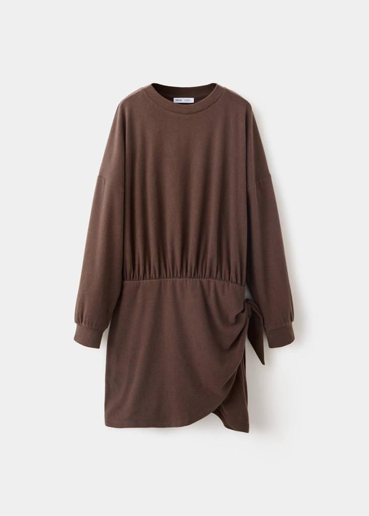 Knit dress with tie detail — Brown