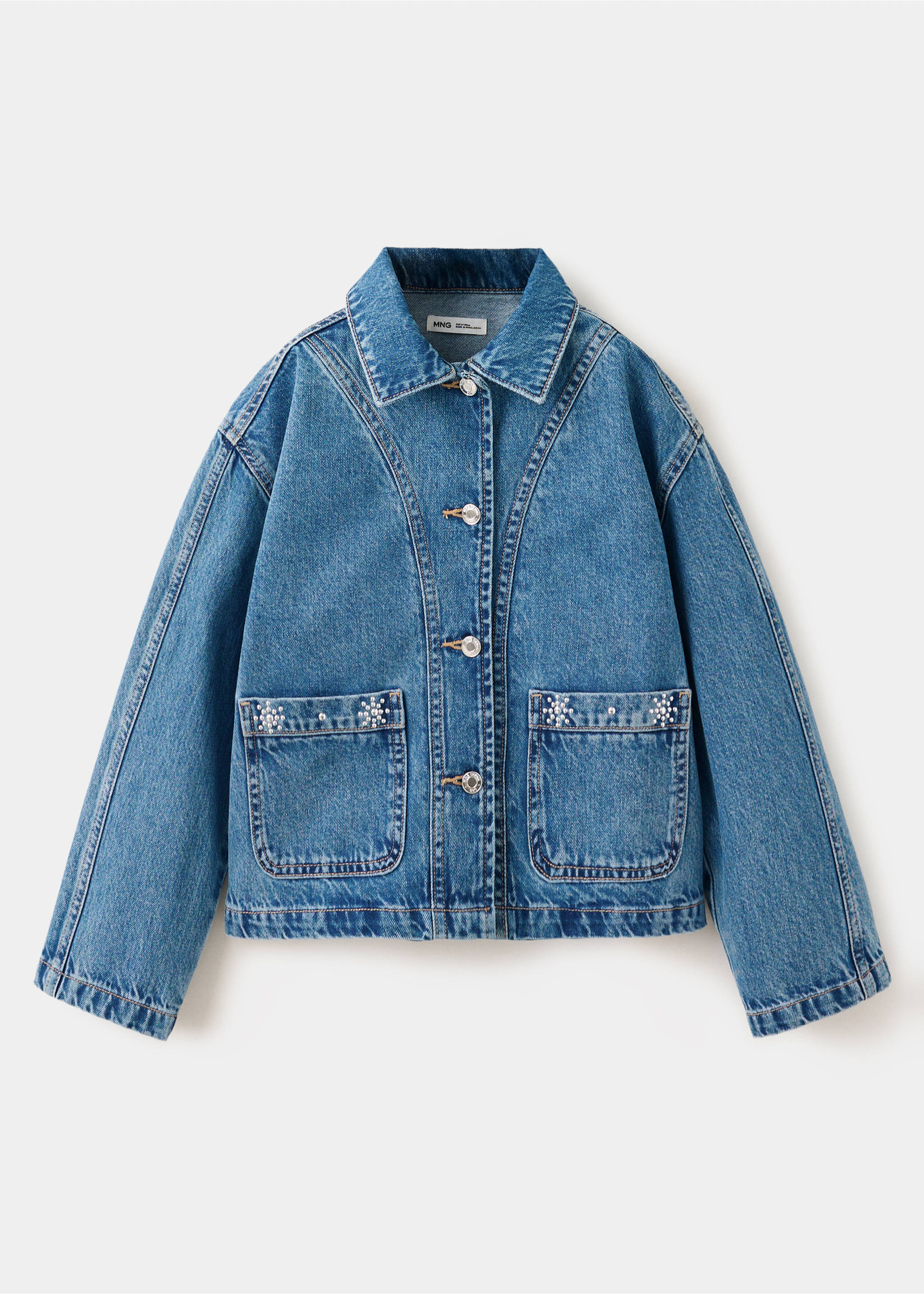 Denim jacket with studs - Article without model, Dark Blue. Ref: 37045174-00.
