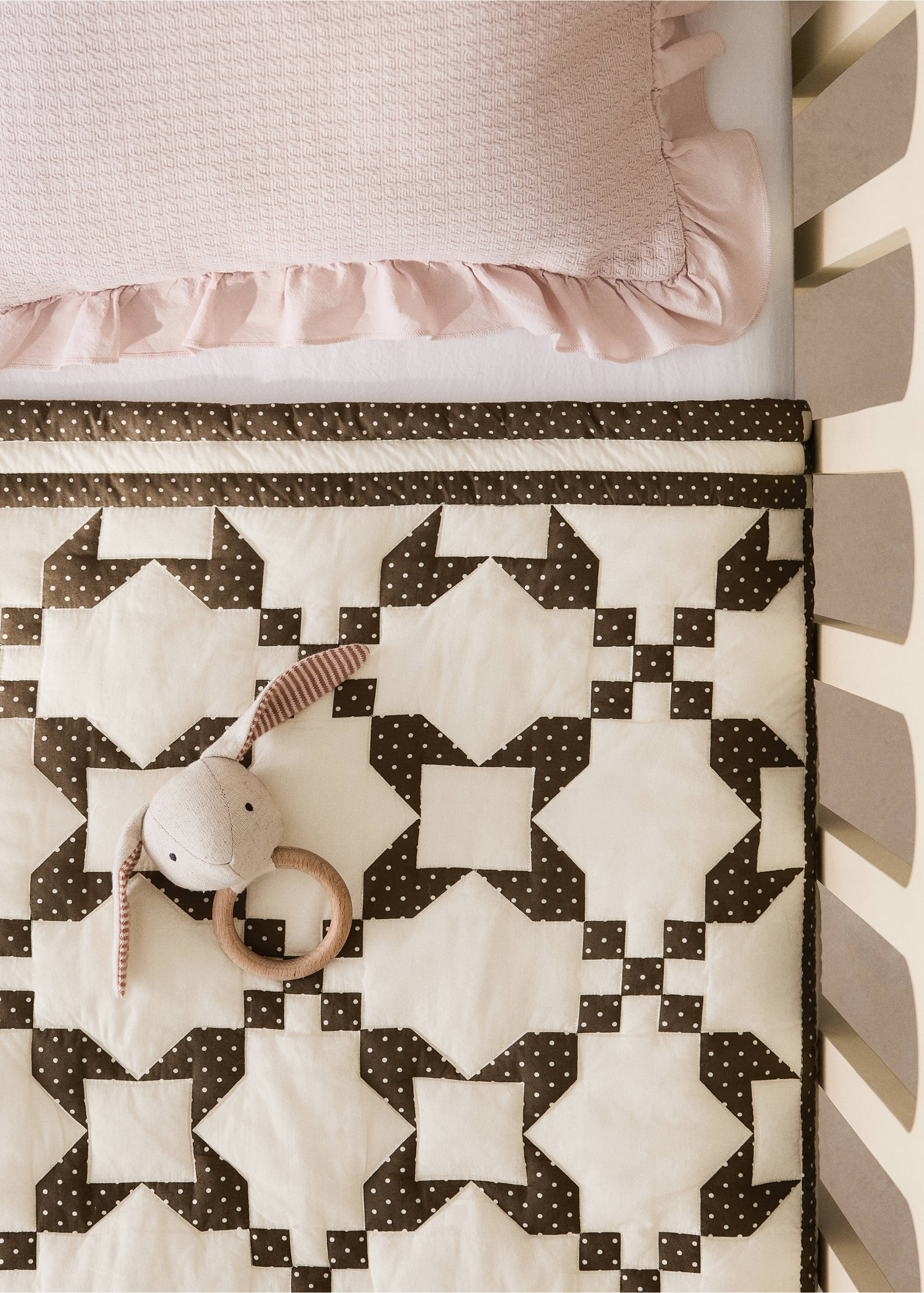 100% cotton geometric cot duvet - General plane, Khaki. Ref: 37045175-00.