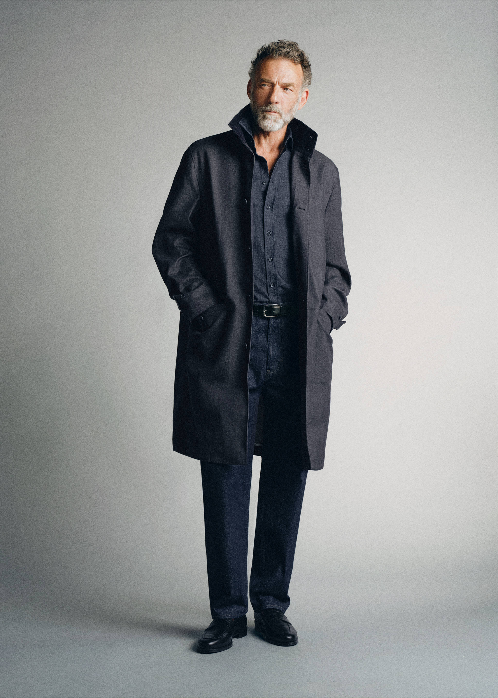 Denim coat with high neck - General plane, Open Blue. Ref: 37045838-00.