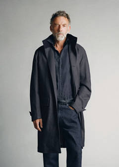 Denim trench coat with stand-up collar — Open Blue 1