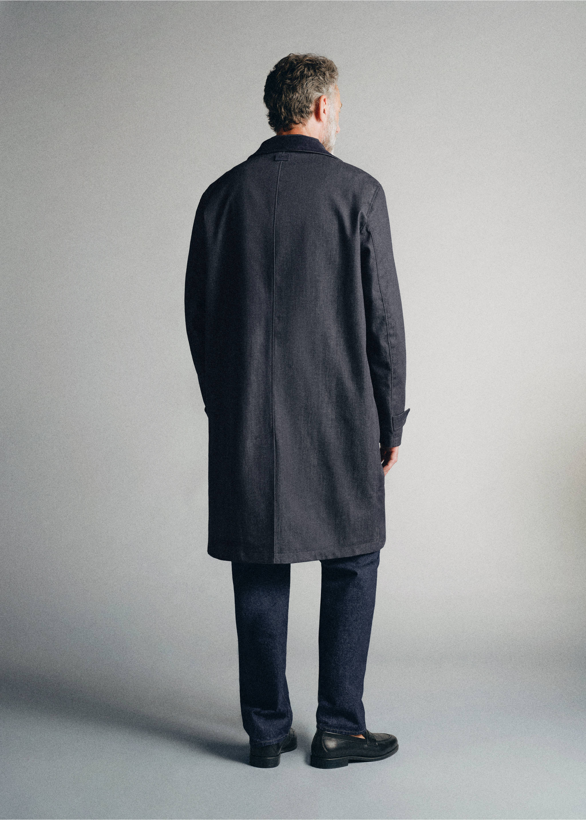 Denim coat with high neck - Reverse of the article, Open Blue. Ref: 37045838-00.