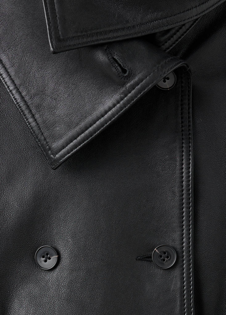 Funnel neck leather jacket — Black