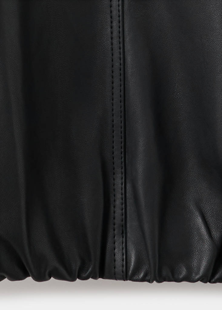 Funnel neck leather jacket — Black