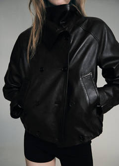 Leather jacket with funnel neck — Black 12