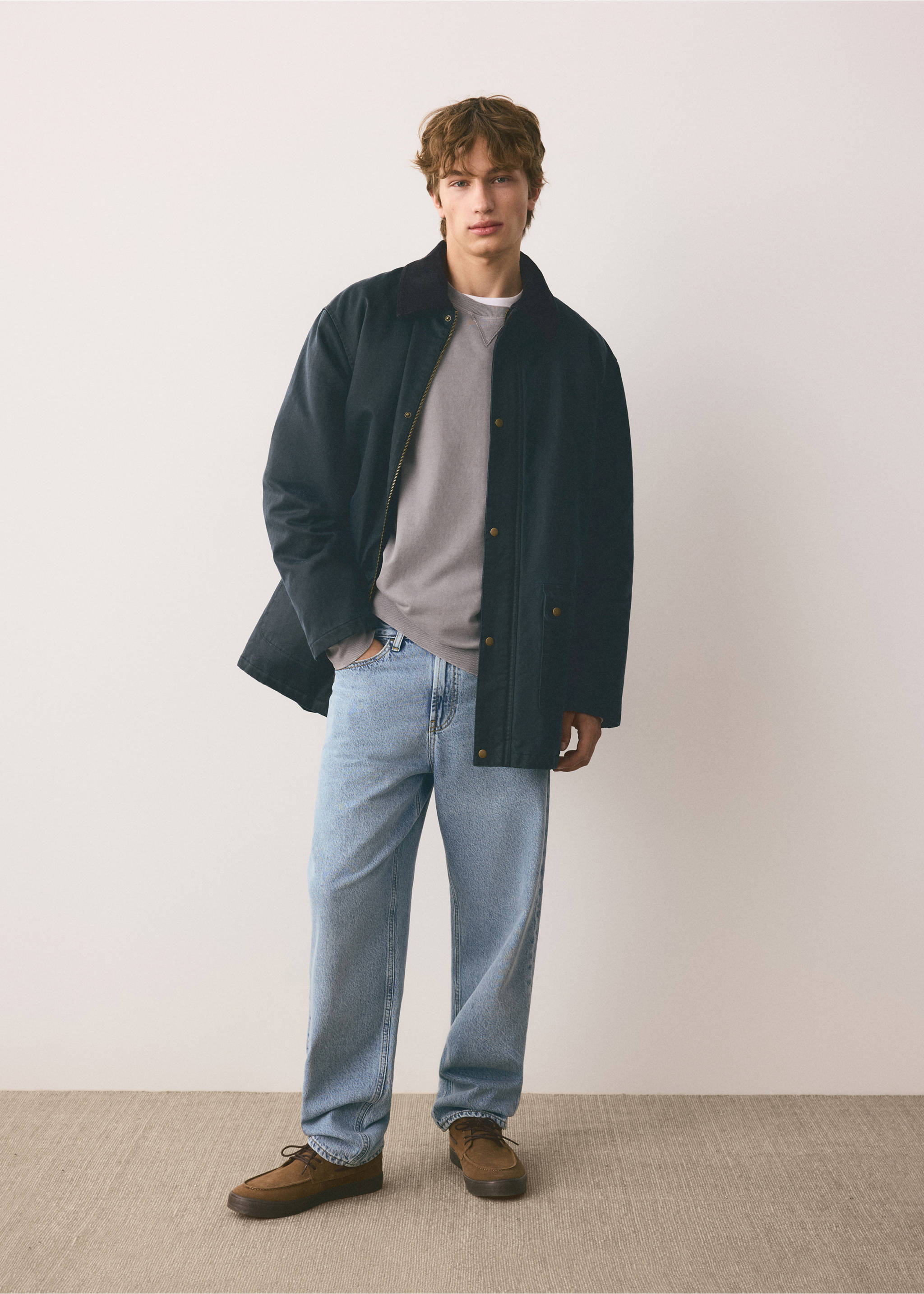 Parka with contrasting collar - General plane, Navy. Ref: 37045840-00.