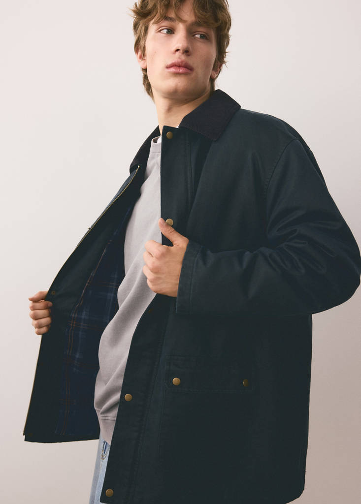 Parka with contrasting collar — Navy