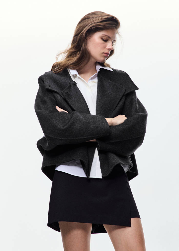 Wool funnel-neck jacket — Dark Heather Grey