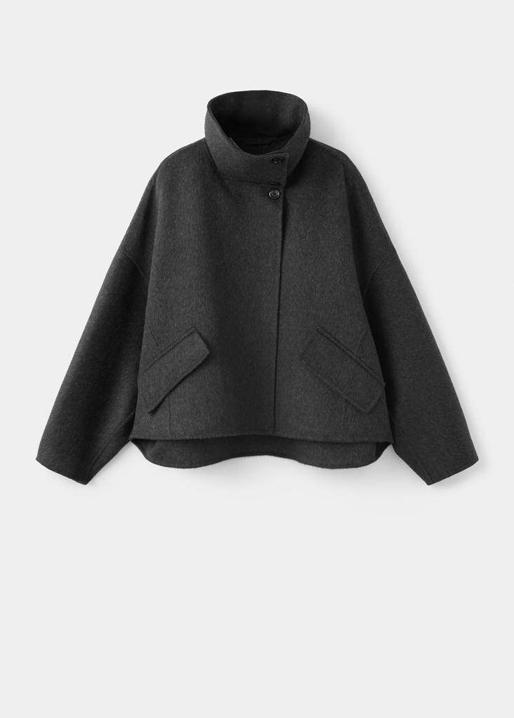 Wool funnel-neck jacket — Dark Heather Grey