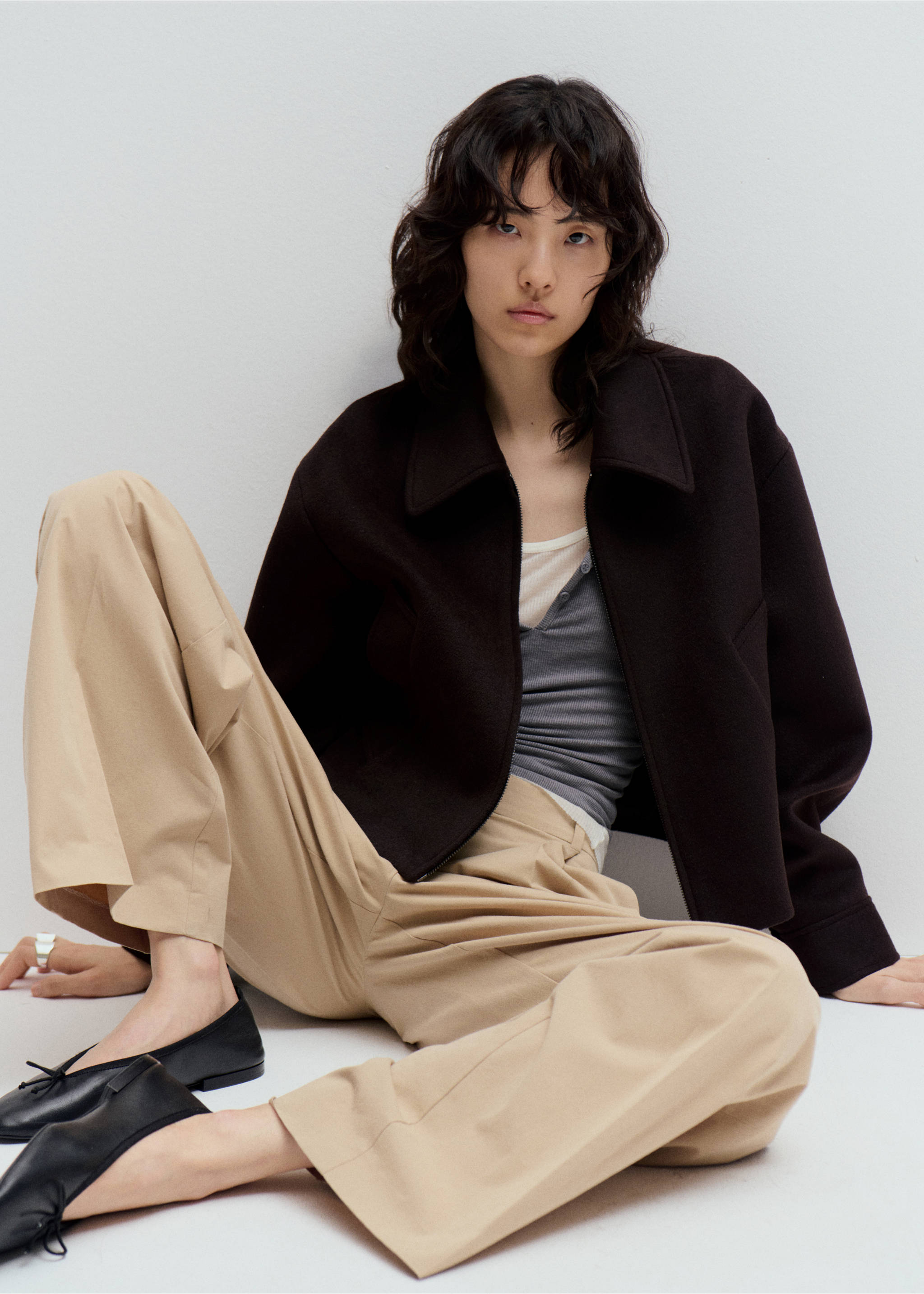 Wool bomber jacket - Details of the article 3, Chocolate. Ref: 37045845-00.