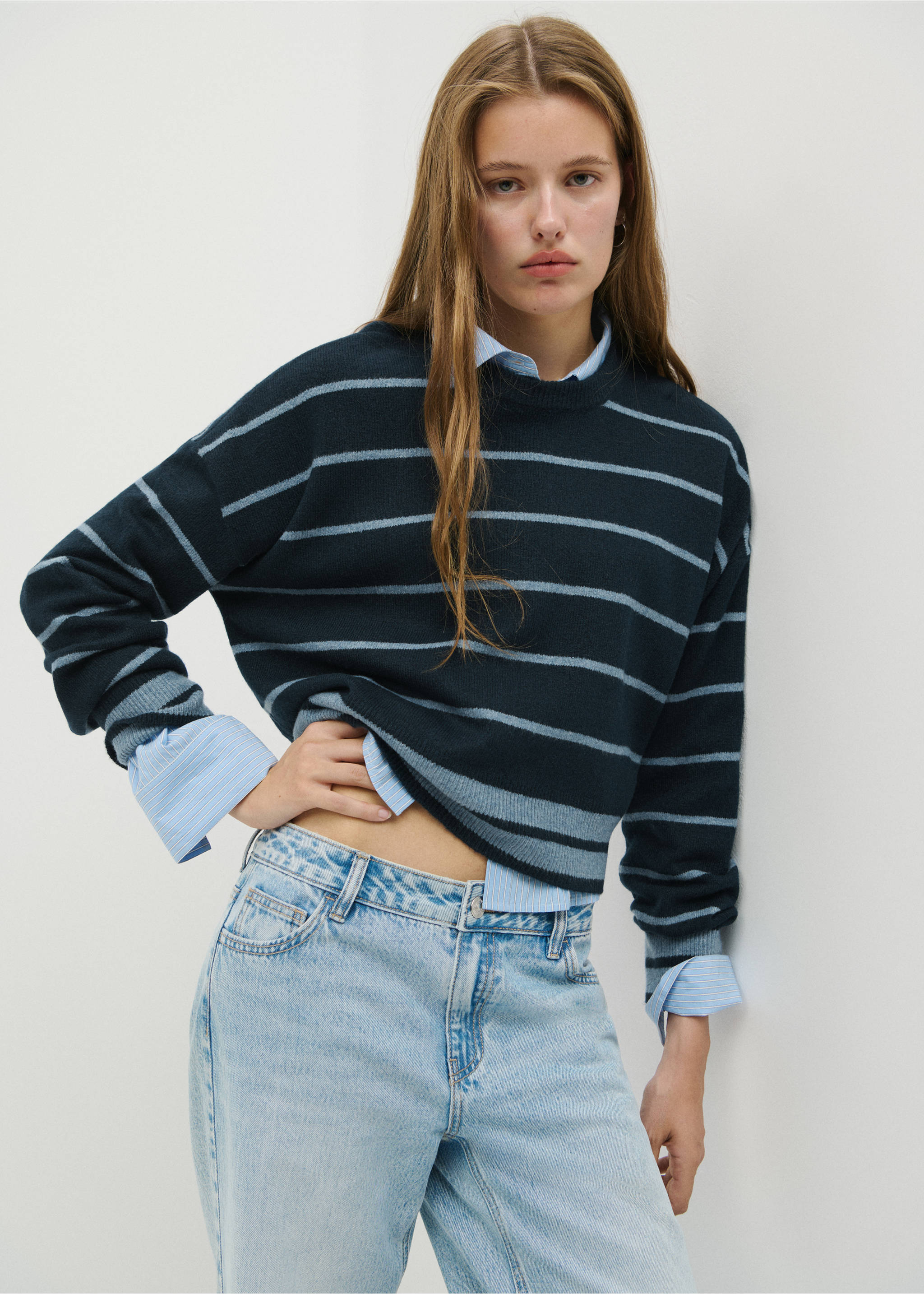 Contrasting stripes sweater - Medium plane, Navy. Ref: 37045847-00.