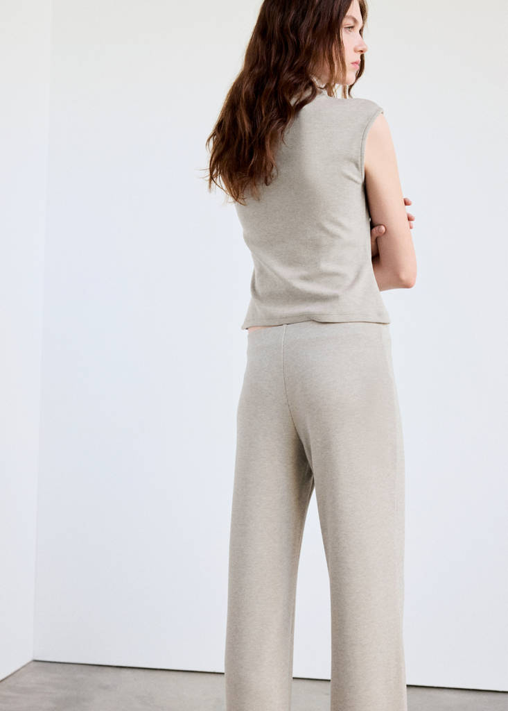 High-neck ruched T-shirt — Sand