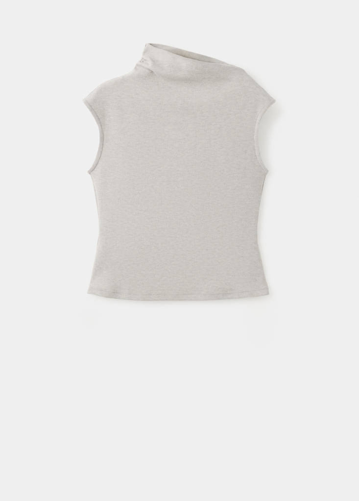 High-neck ruched T-shirt — Sand