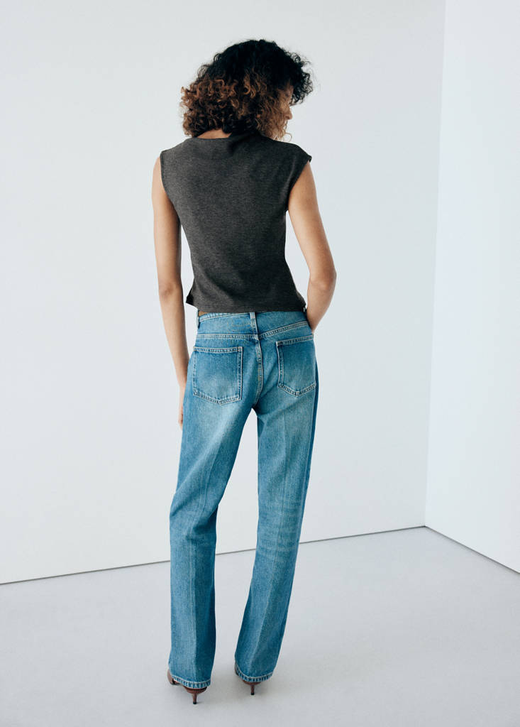 High-neck ruched T-shirt — Dark Heather Grey