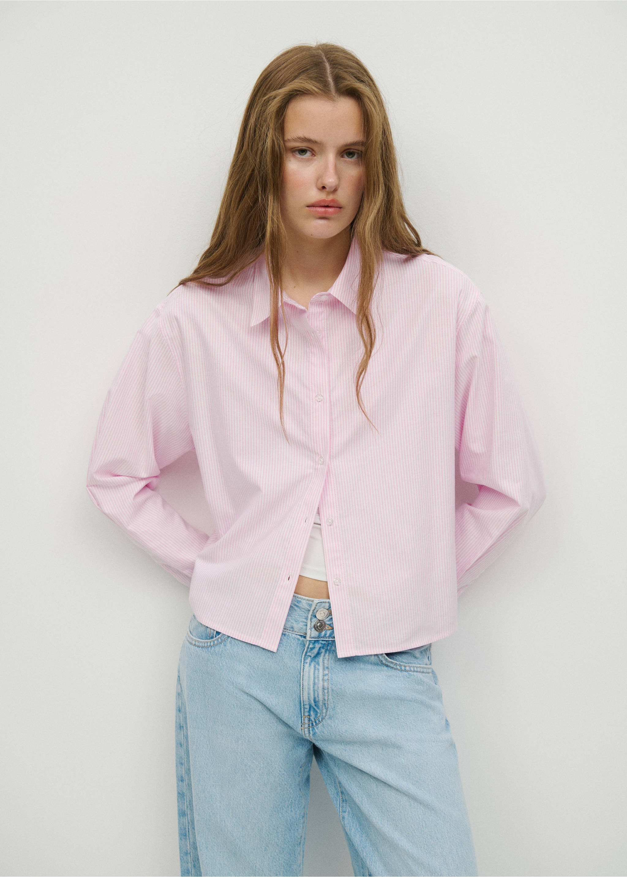 Striped cotton shirt - Medium plane, Pink. Ref: 37045850-00.