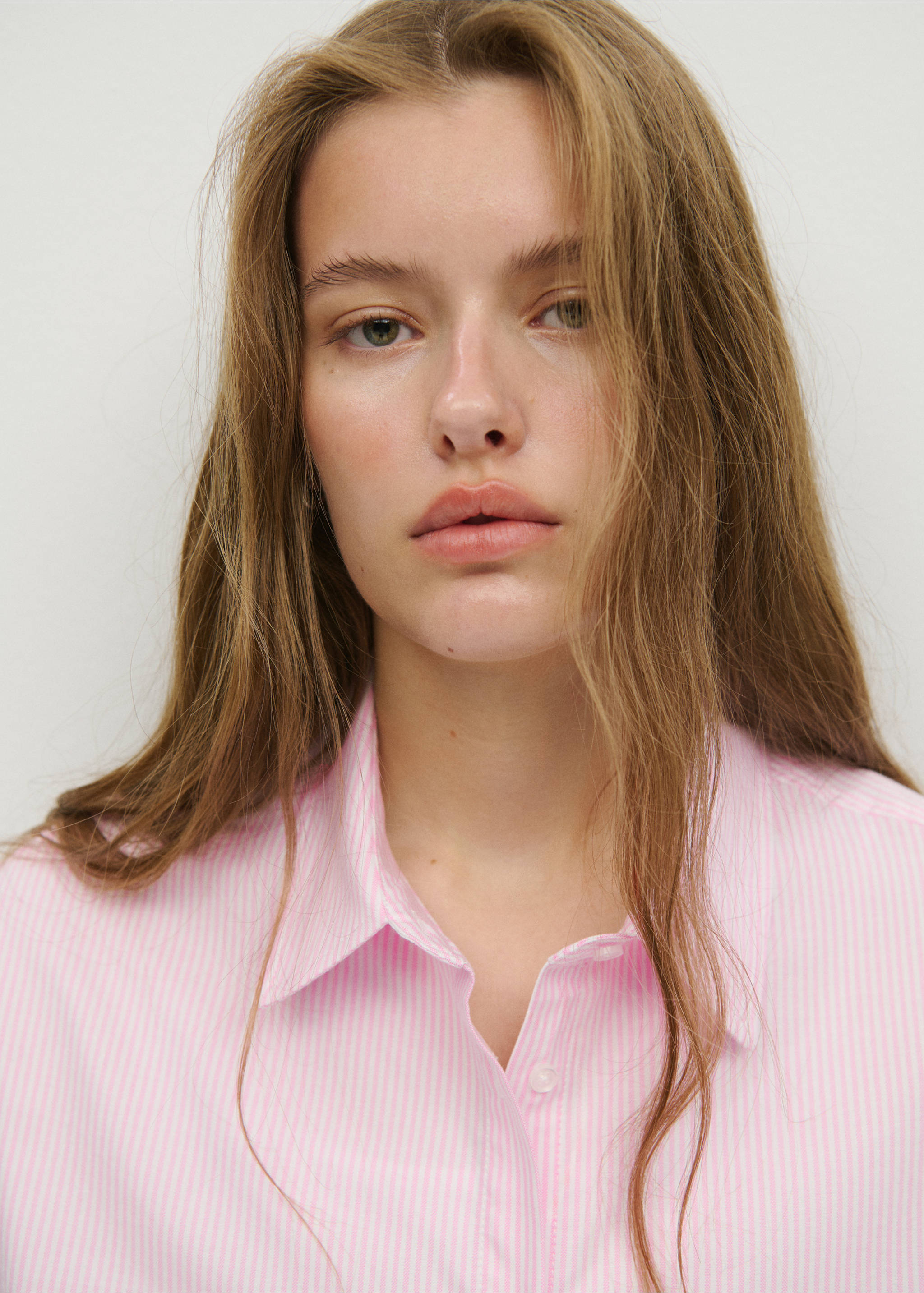 Striped cotton shirt - Details of the article 1, Pink. Ref: 37045850-00.