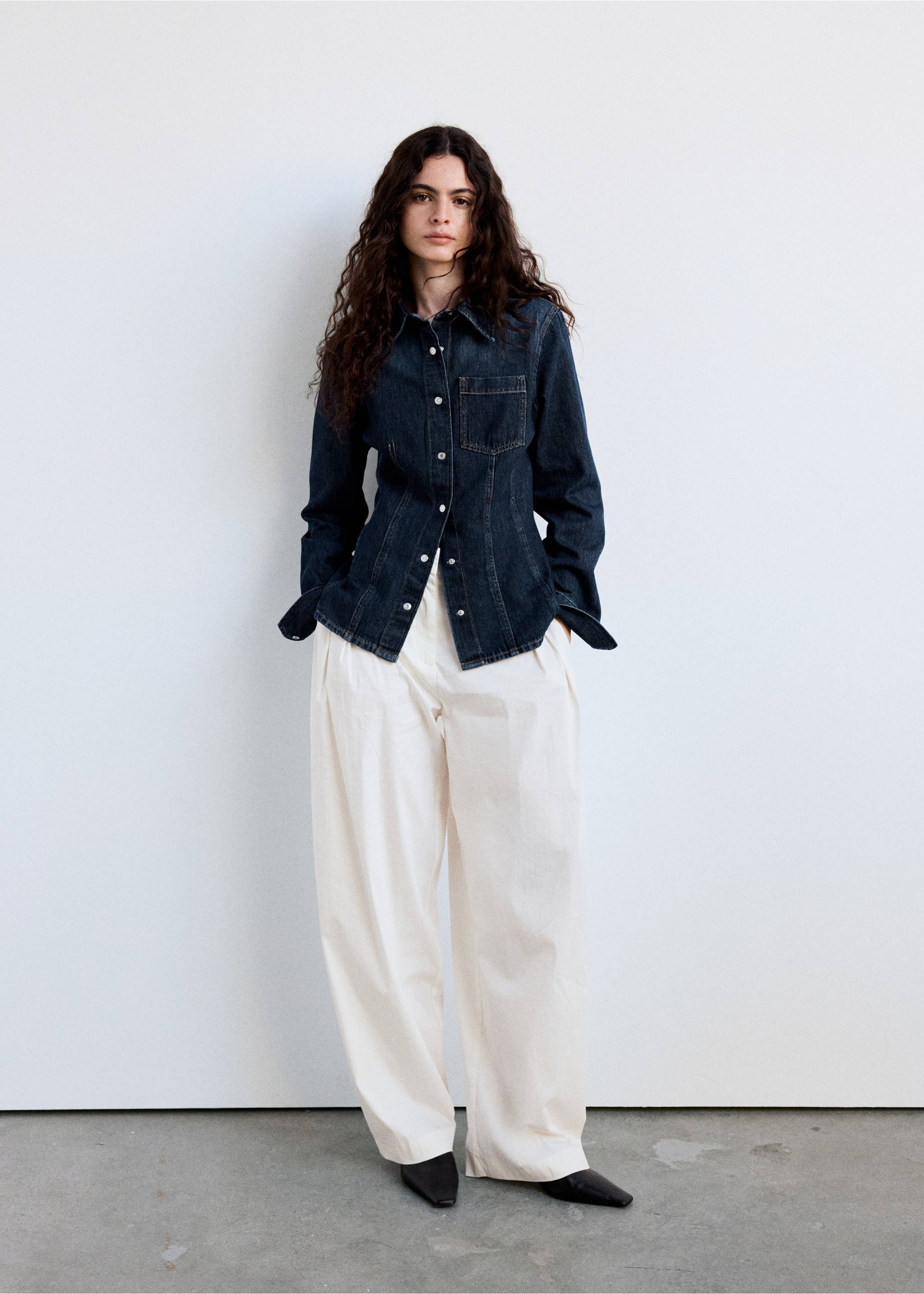 Cotton denim shirt with chest pocket - General plane, Dark Blue. Ref: 37045851-00.