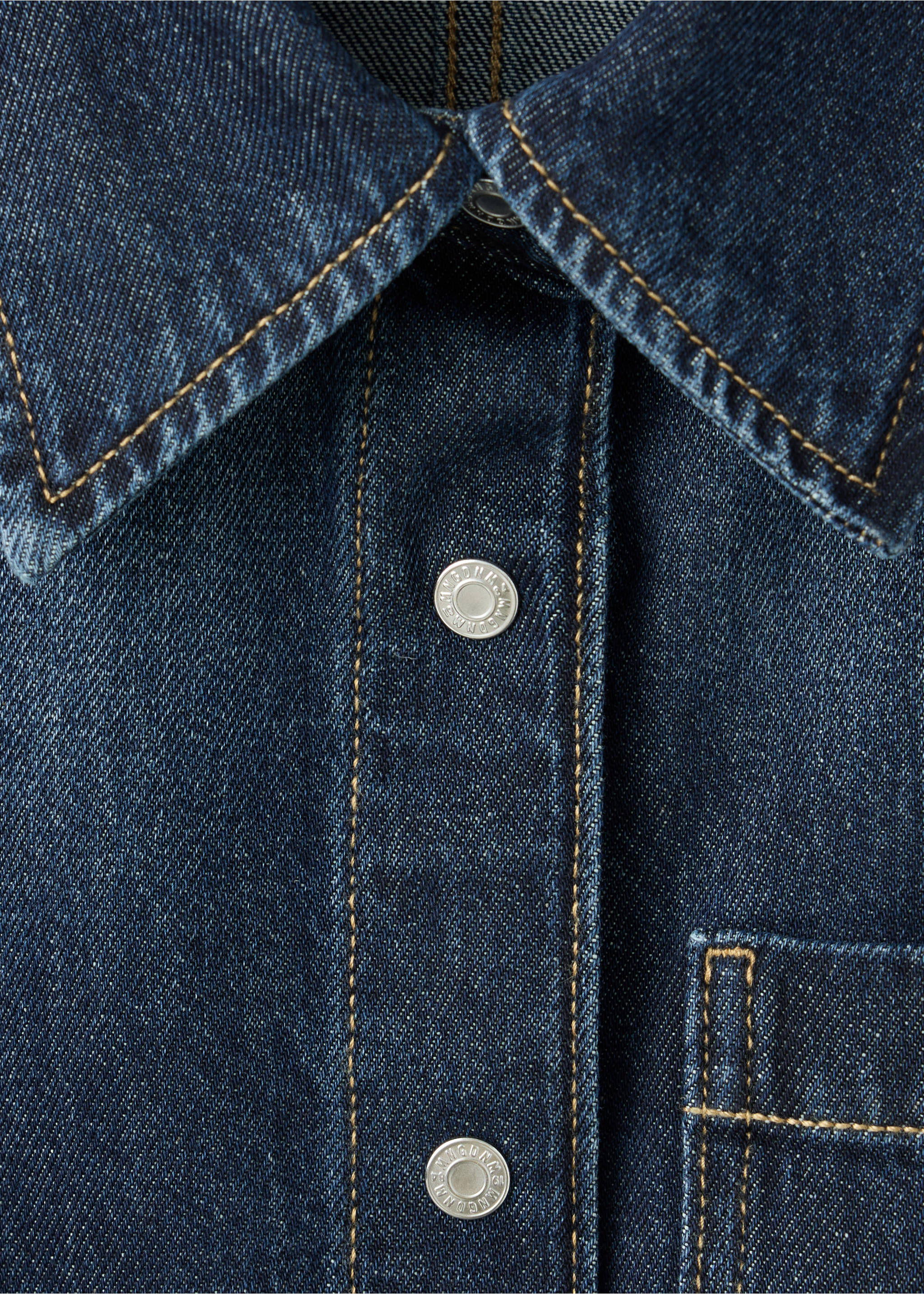 Cotton denim shirt with chest pocket - Details of the article 8, Dark Blue. Ref: 37045851-00.