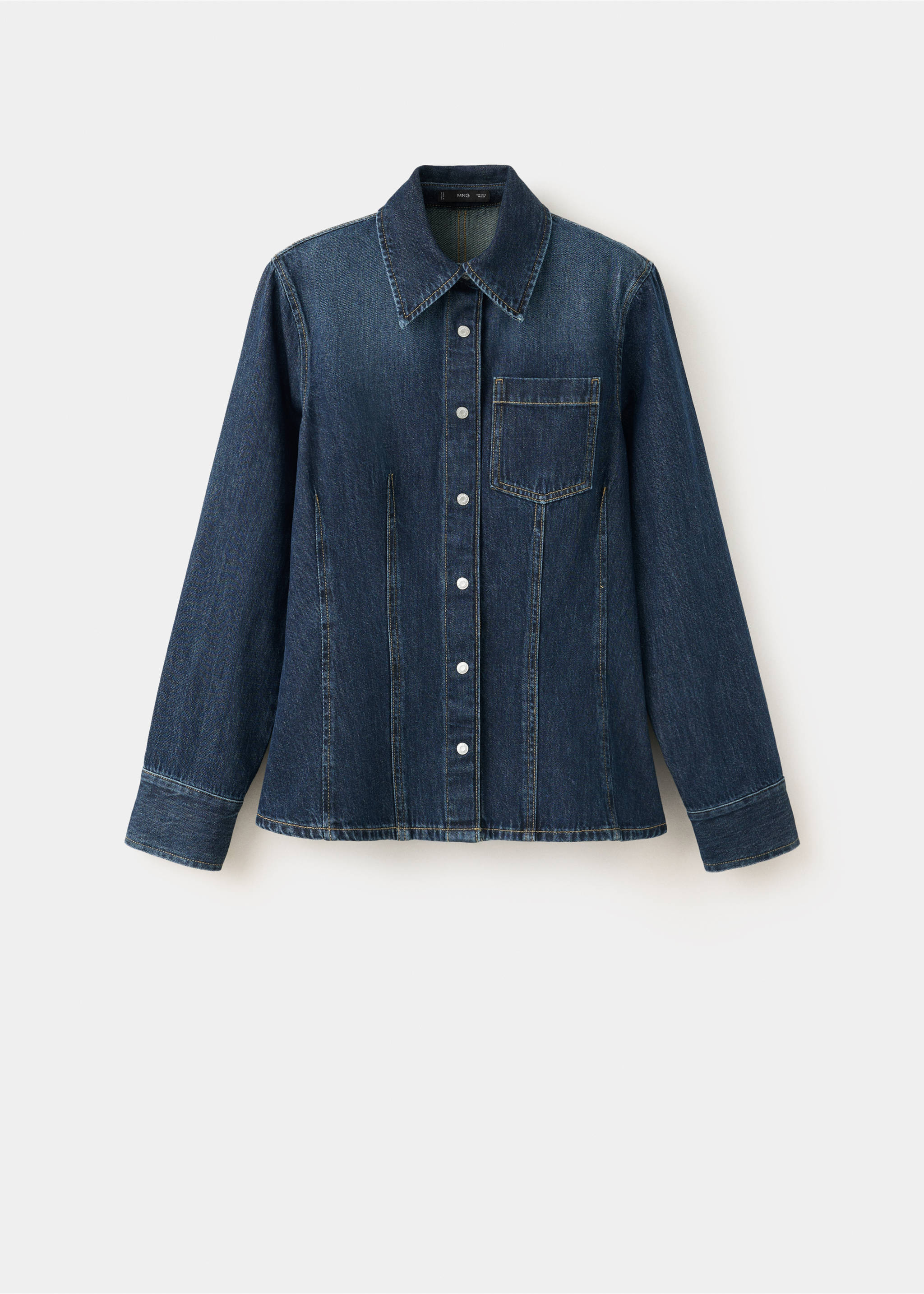 Cotton denim shirt with chest pocket - Article without model, Dark Blue. Ref: 37045851-00.
