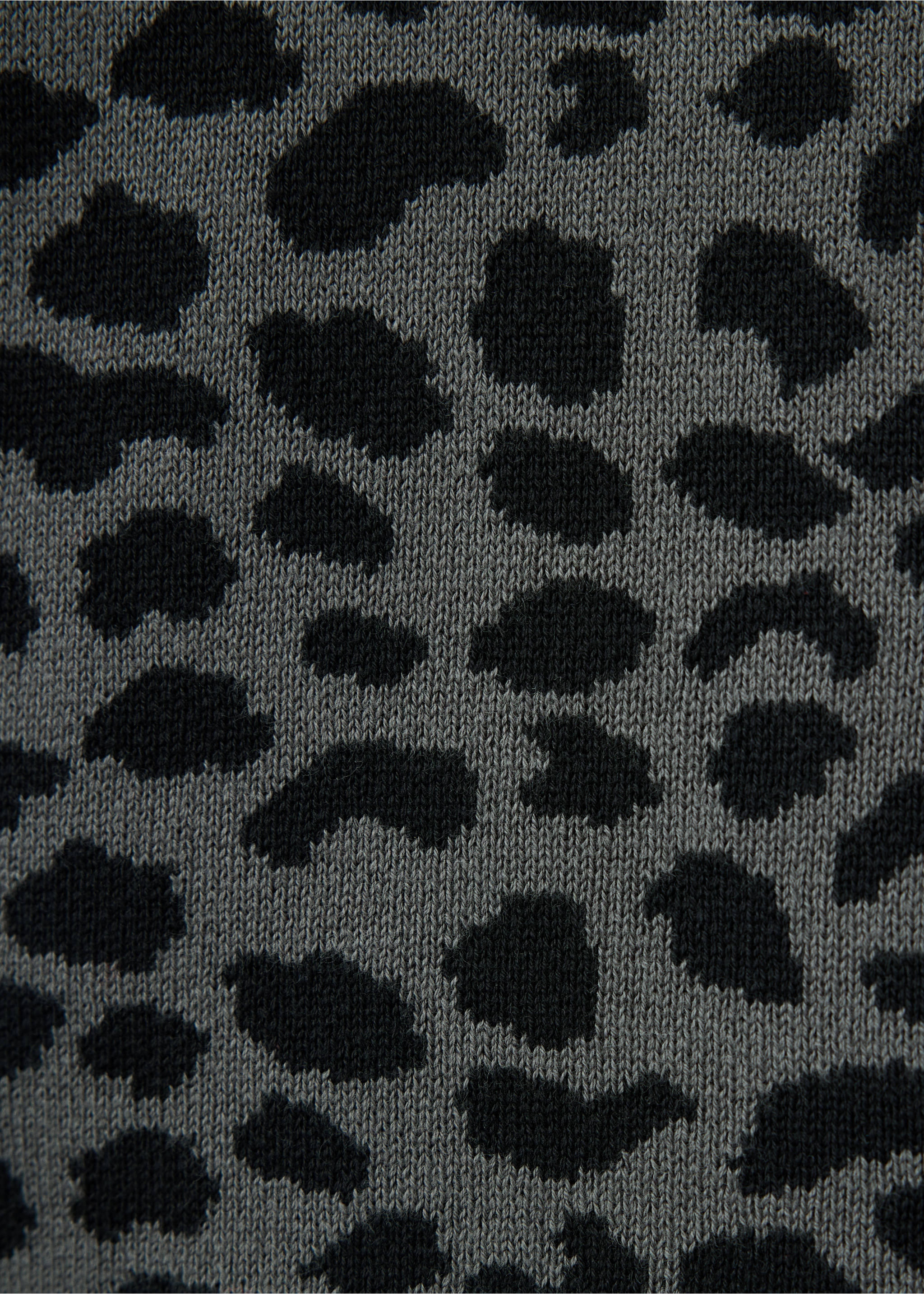 Close-up of the grey and black leopard print knit fabric of the cardigan., Charcoal. Ref: 37045853-00.