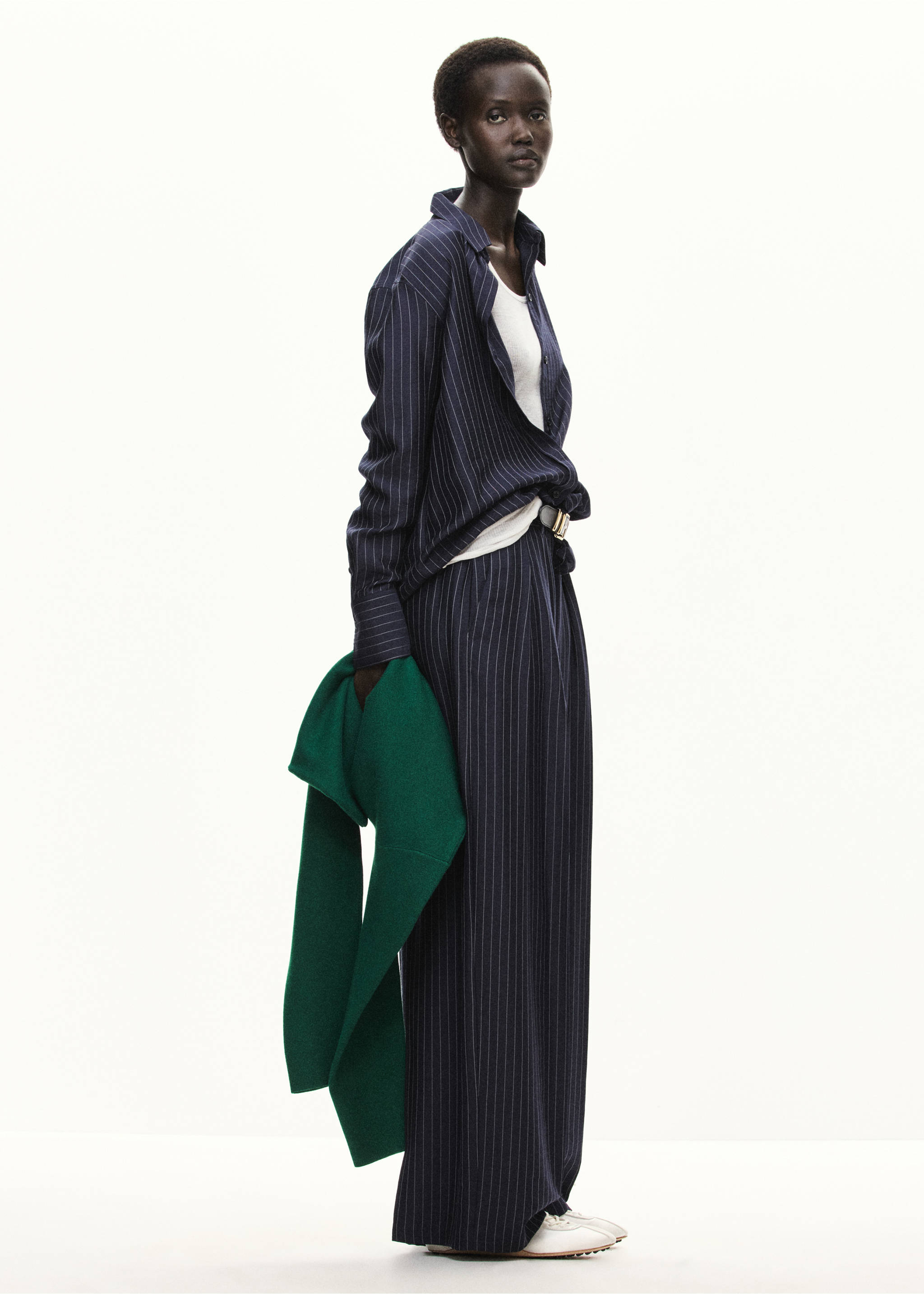 Pinstripe wide leg trousers - General plane, Navy. Ref: 37045854-00.