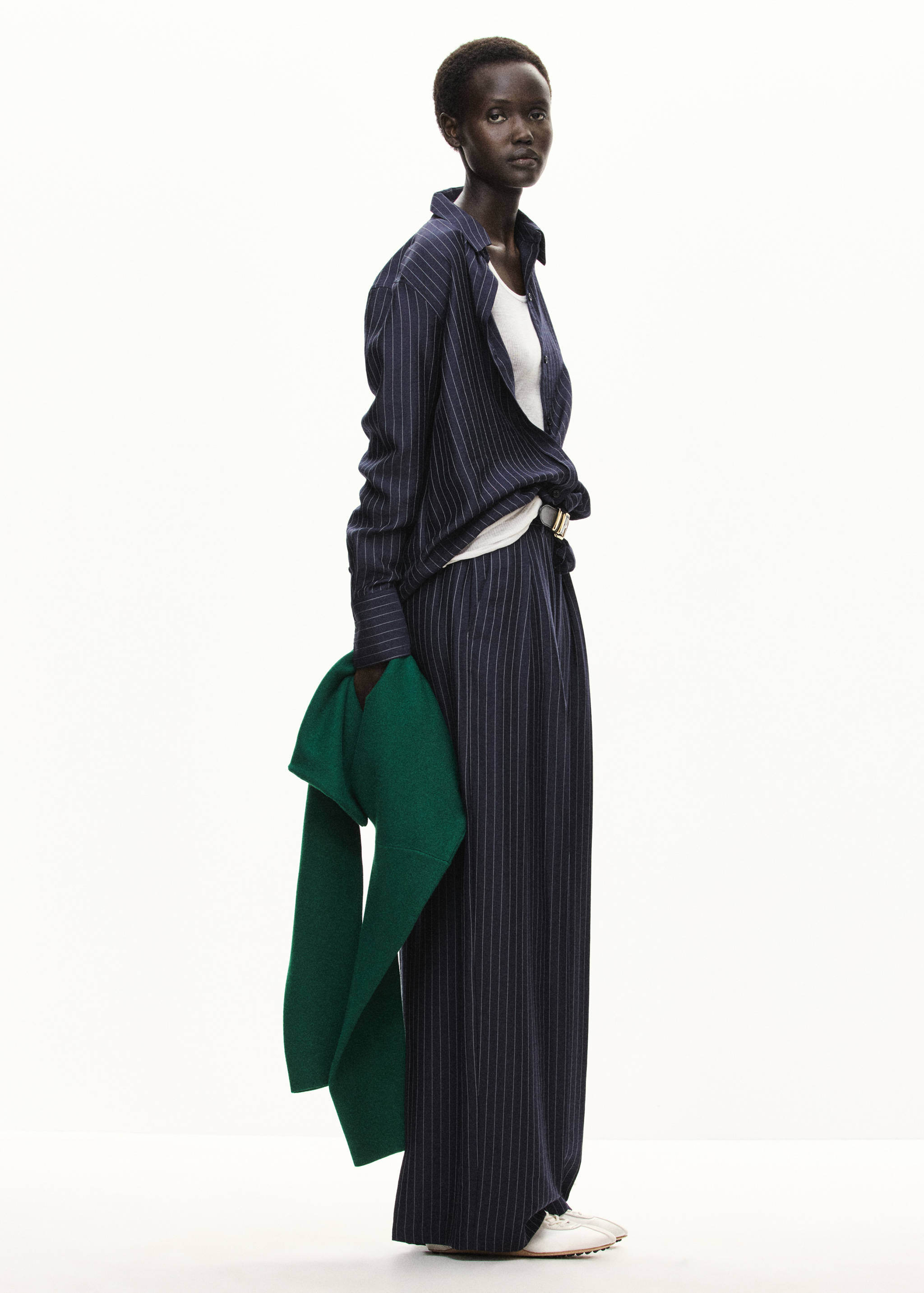 Pinstripe wide leg trousers - General plane