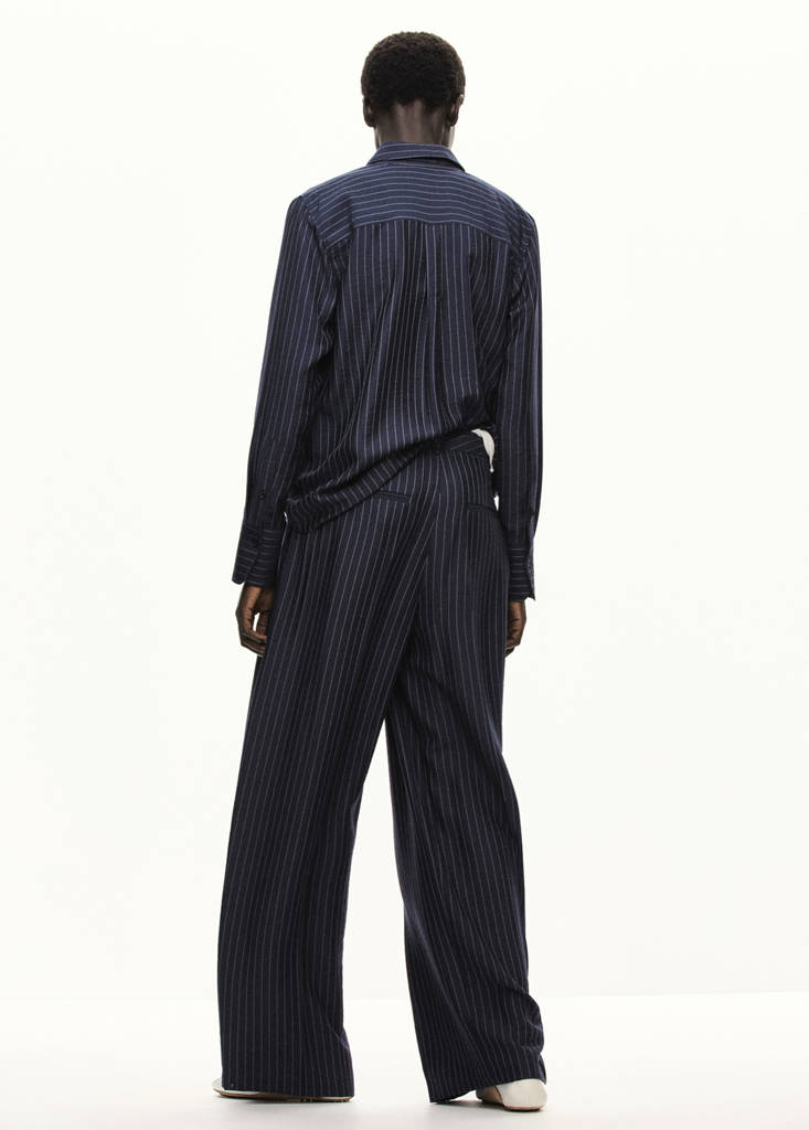 Pinstripe wide leg trousers — Navy