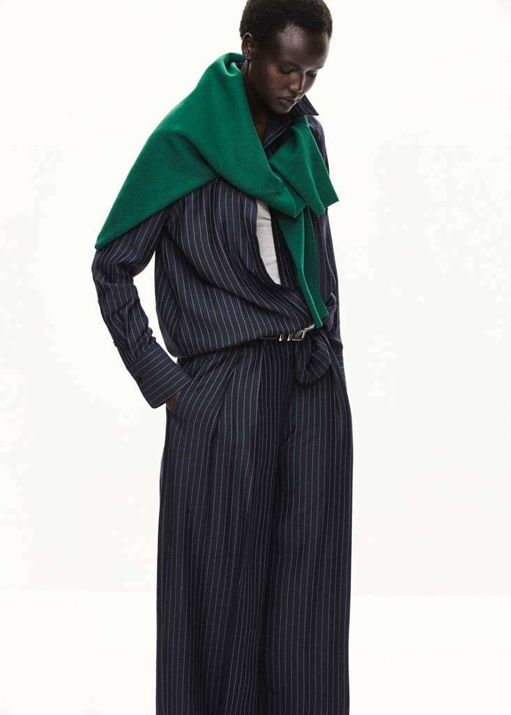 Pinstripe wide leg trousers — Navy