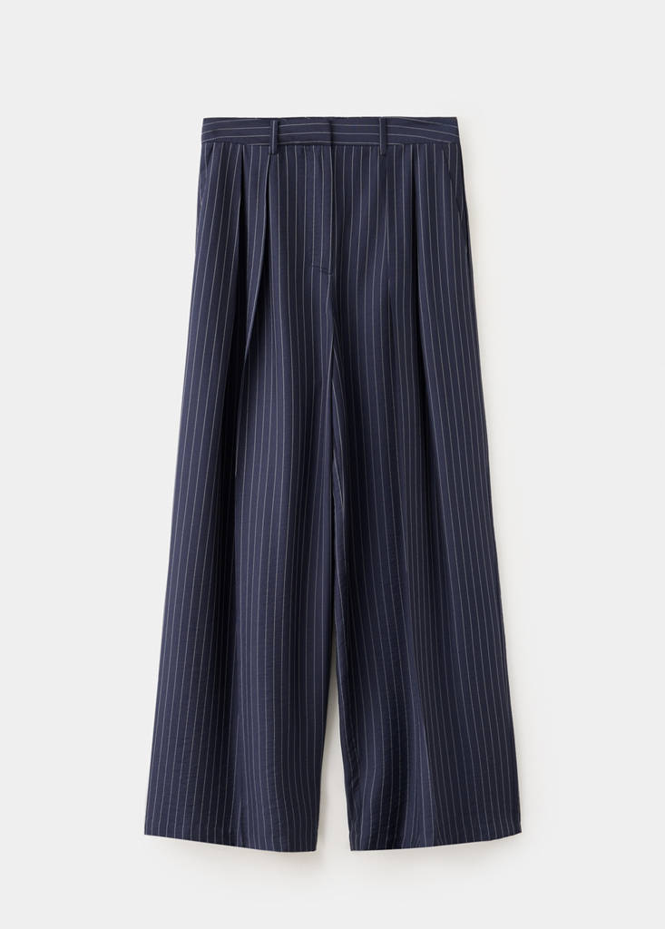 Pinstripe wide leg trousers — Navy
