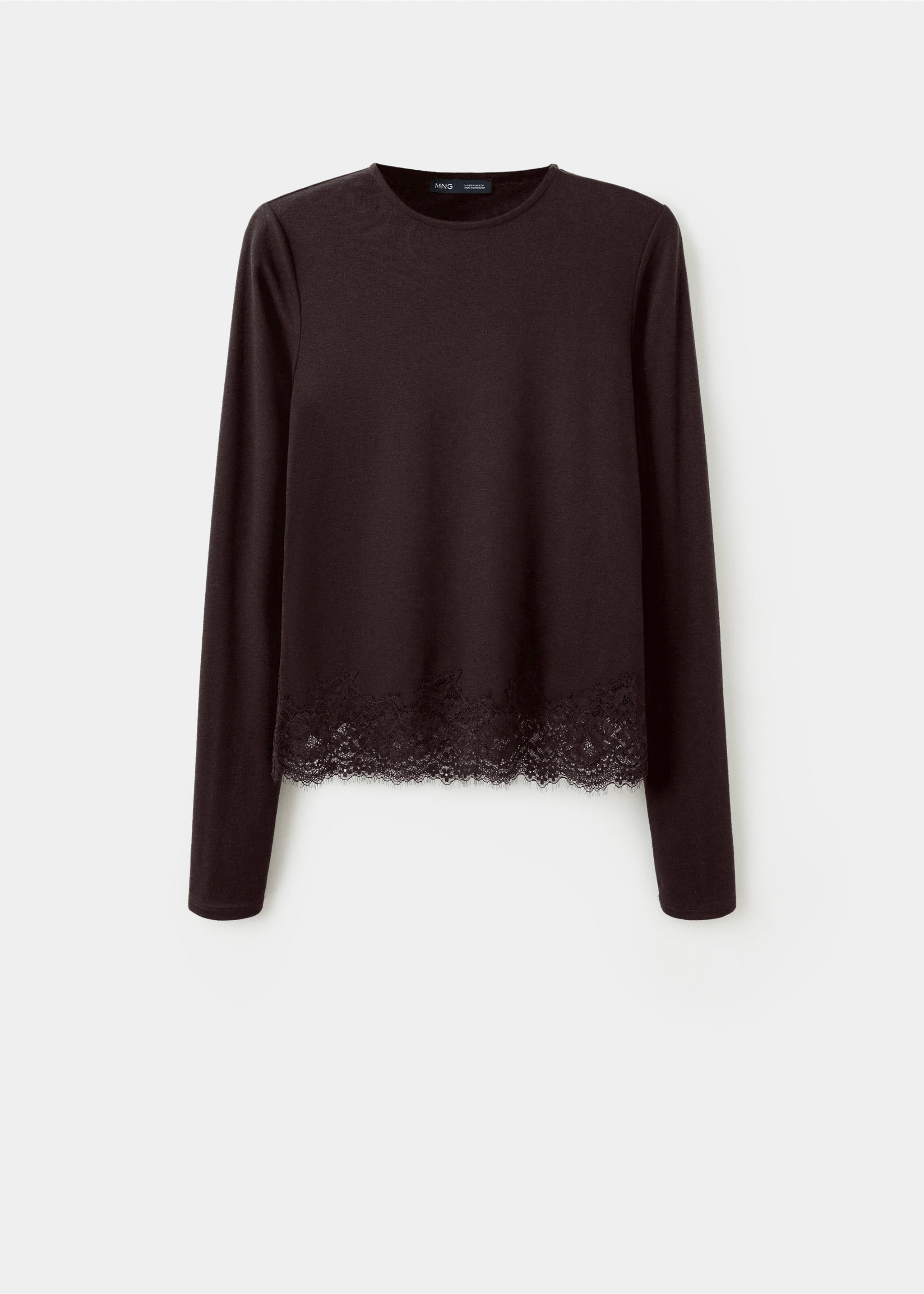 Fitted T-shirt with lace trim - Article without model, Brown. Ref: 37045855-00.