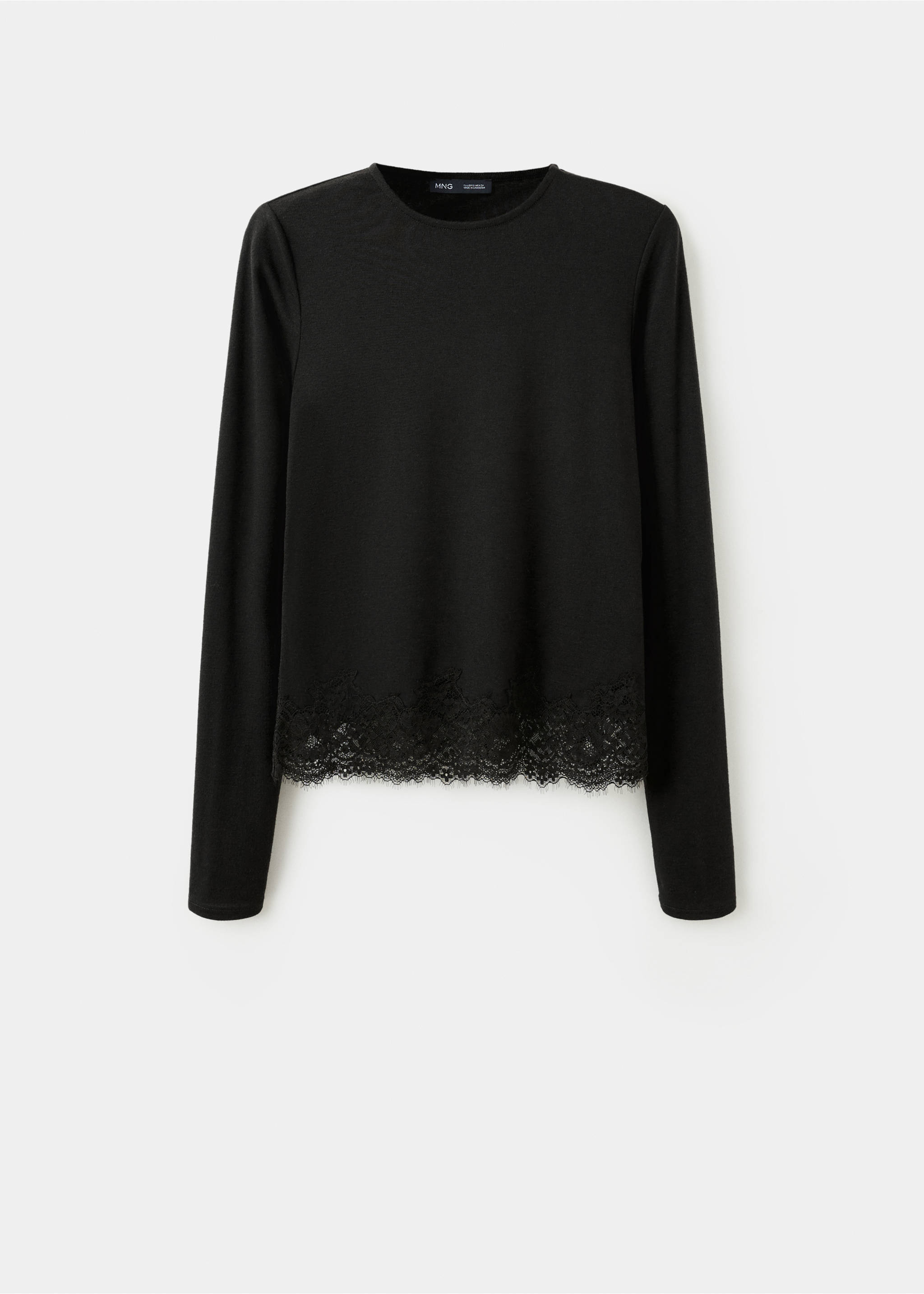 Fitted T-shirt with lace trim - Article without model, Black. Ref: 37045855-00.