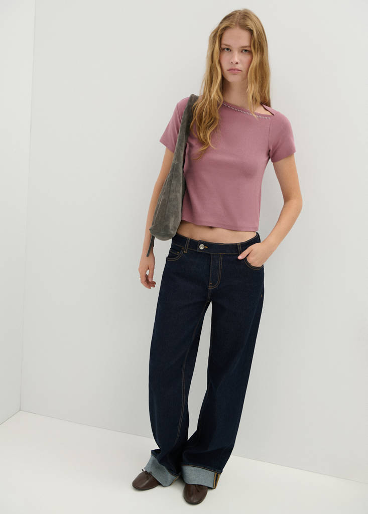 T-shirt with stud detailing — Pastel Pink