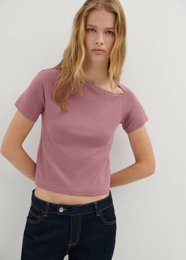 T-shirt with stud detailing — Pastel Pink