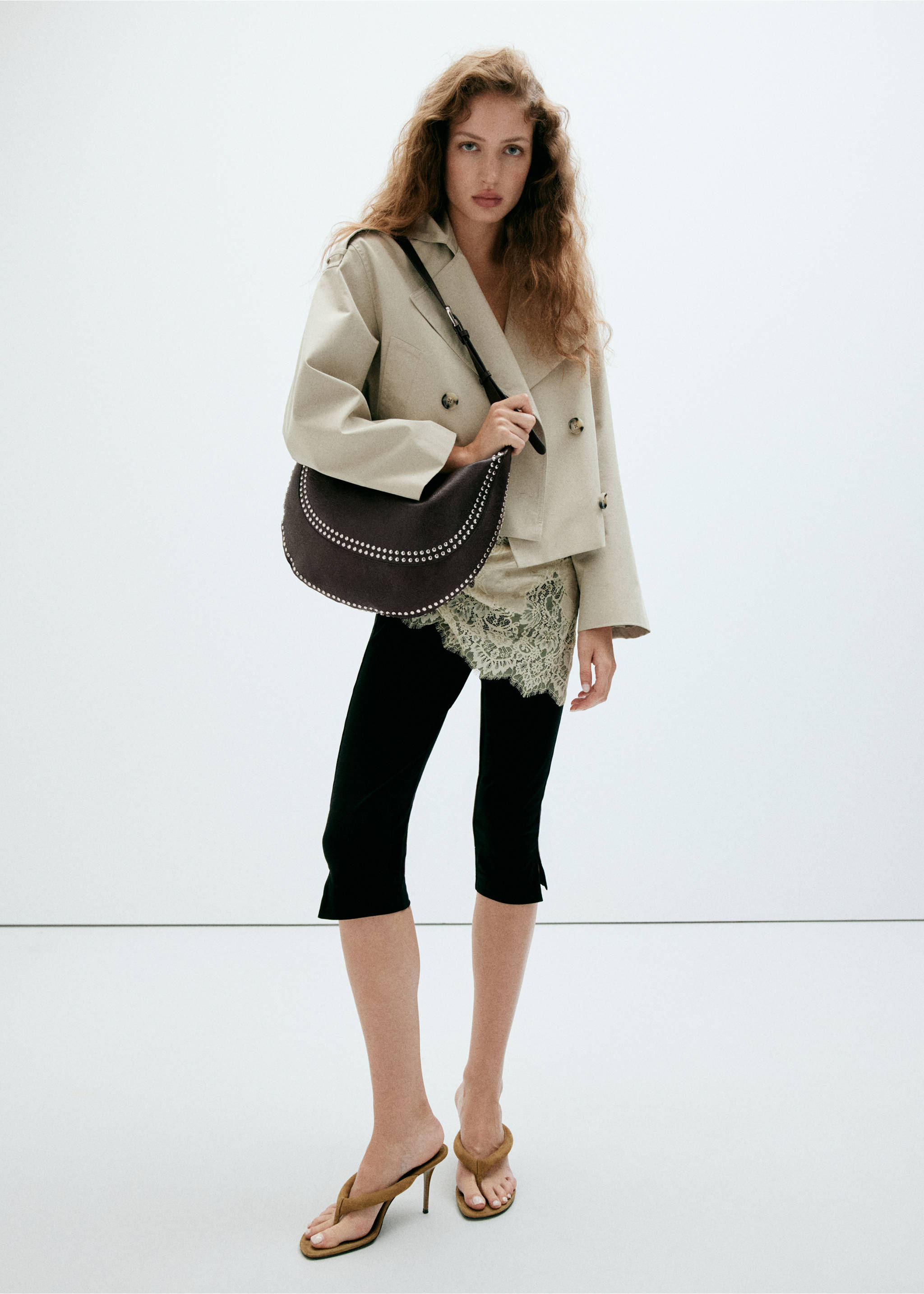 Studded shoulder bag - Details of the article 9, Chocolate. Ref: 37045866-00.
