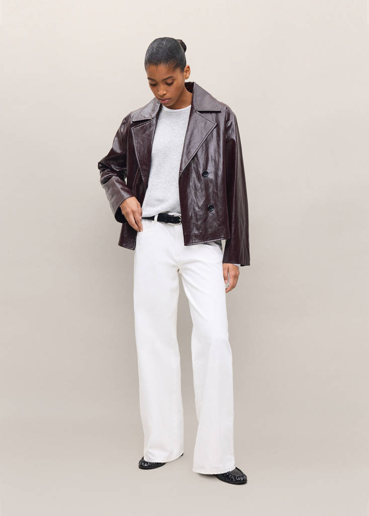 Kurtka z imitacji skóry z klapami burgund - Teen - XS - MANGO TEEN