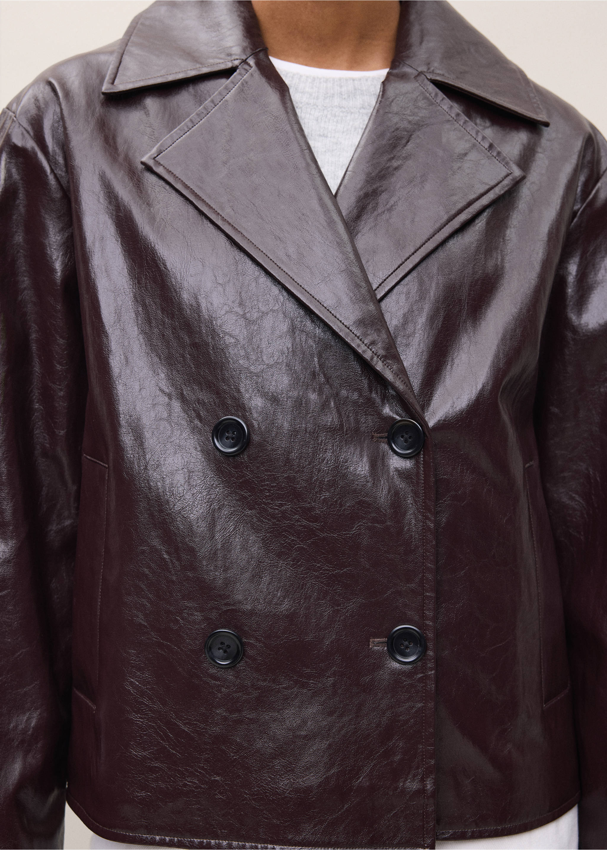 Veste effet cuir à revers - Détail de l'article 3, Bordeaux. Ref: 37045869-00.