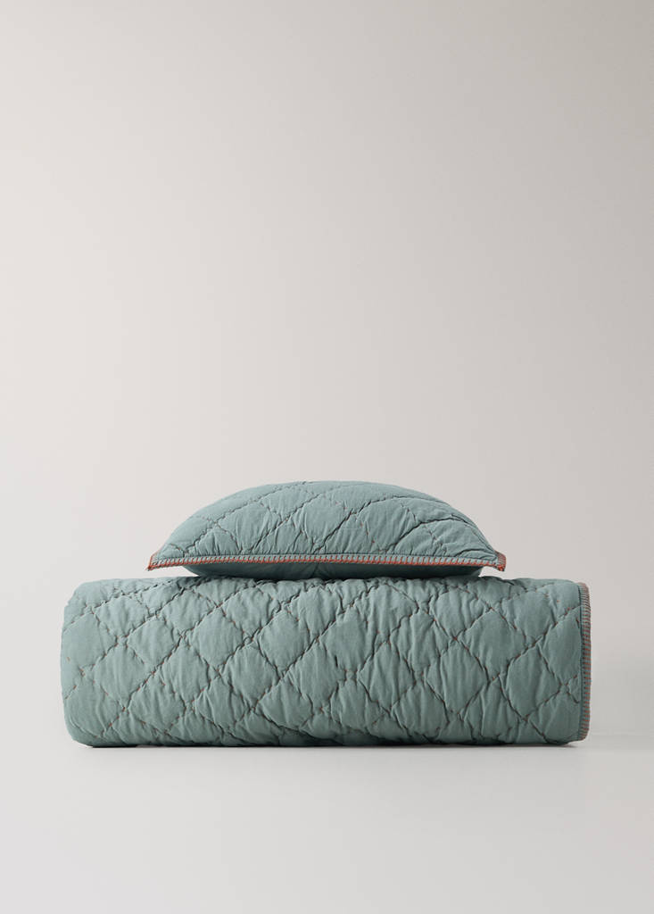 Quilted cushion cover with contrast detail 40 x 40 cm — Forest Green