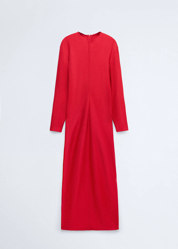 Knitted dress with gathered detail — Red