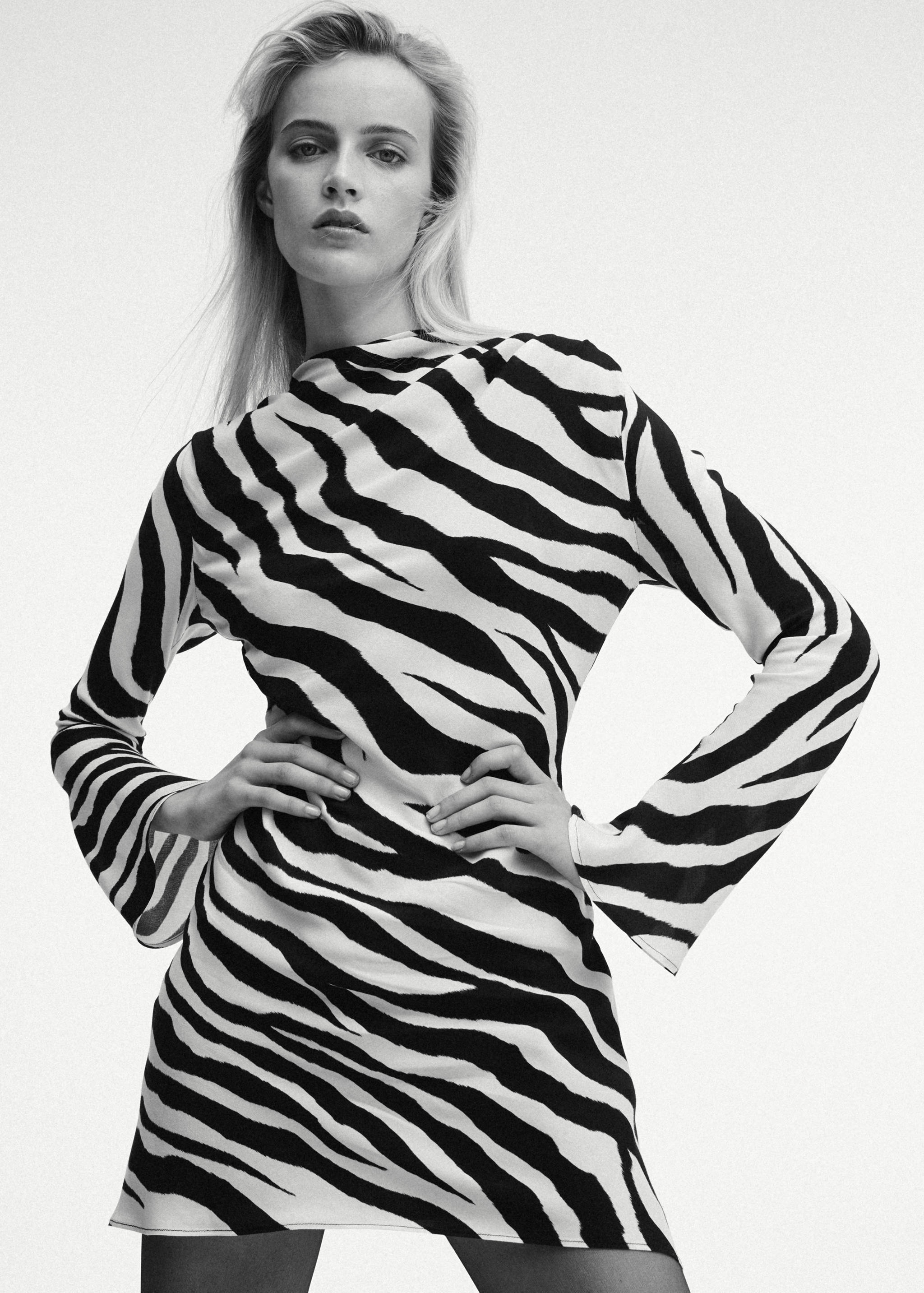Zebra-print dress with flared sleeves - General plane