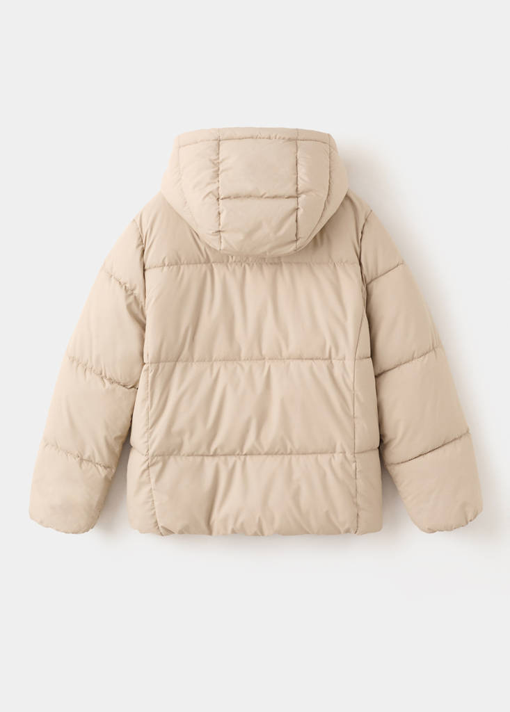 Hood puffer coat — Ecru