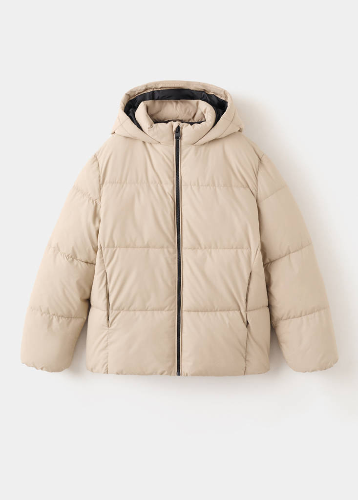 Hood puffer coat — Ecru