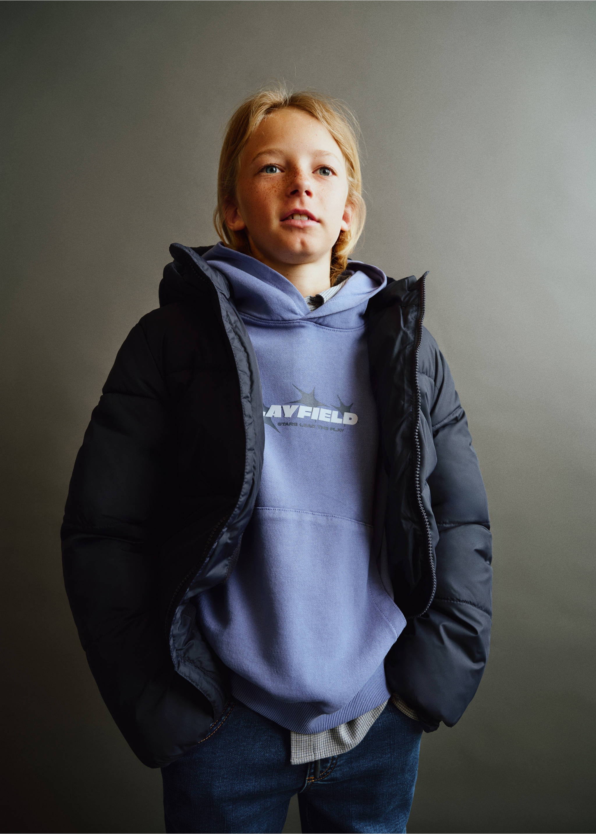 Anorak acolchado capucha - Plano medio, Azul marino. Ref: 37045972-00.